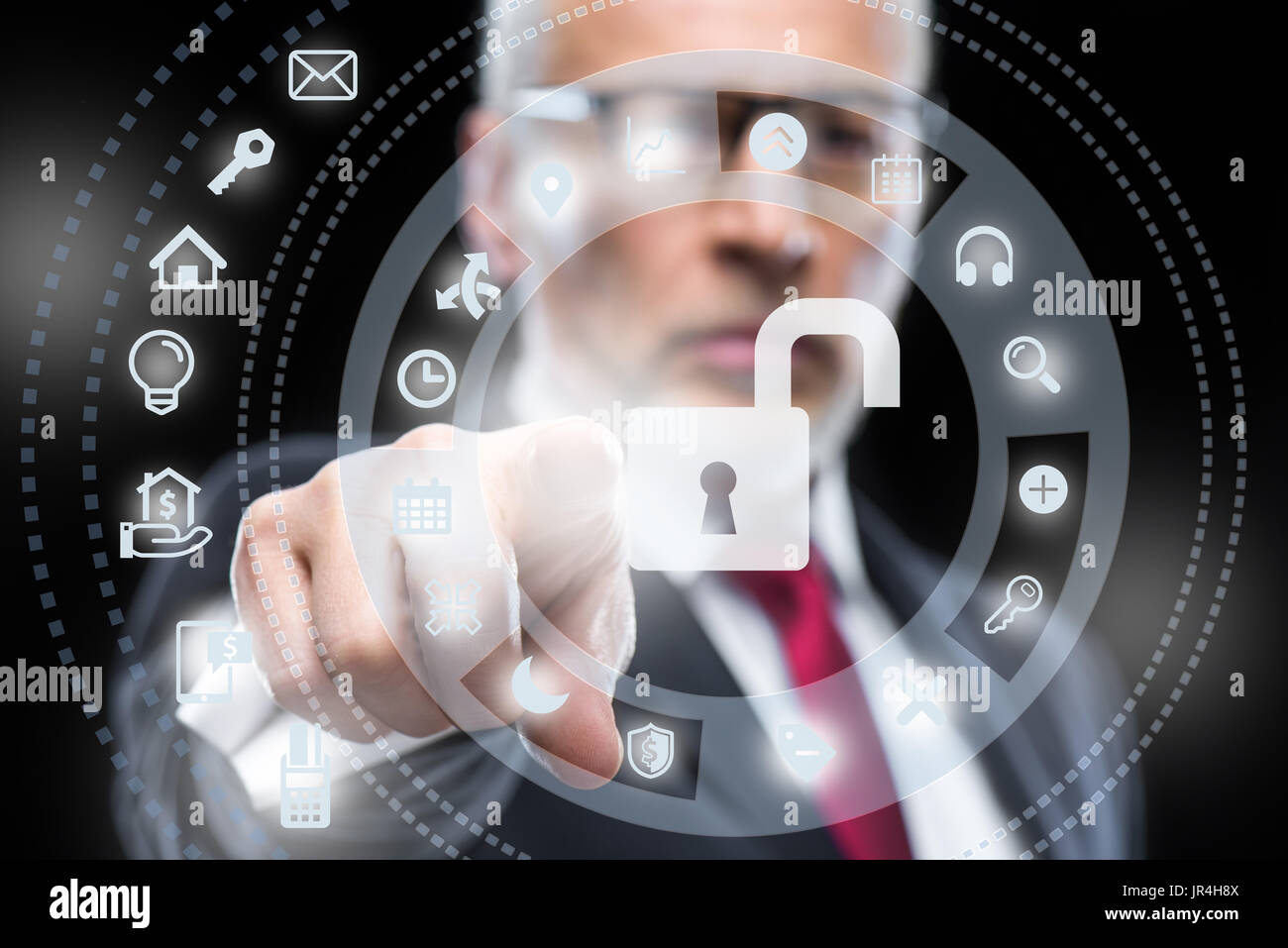 Businessman working with cloud computing diagram Stock Photo