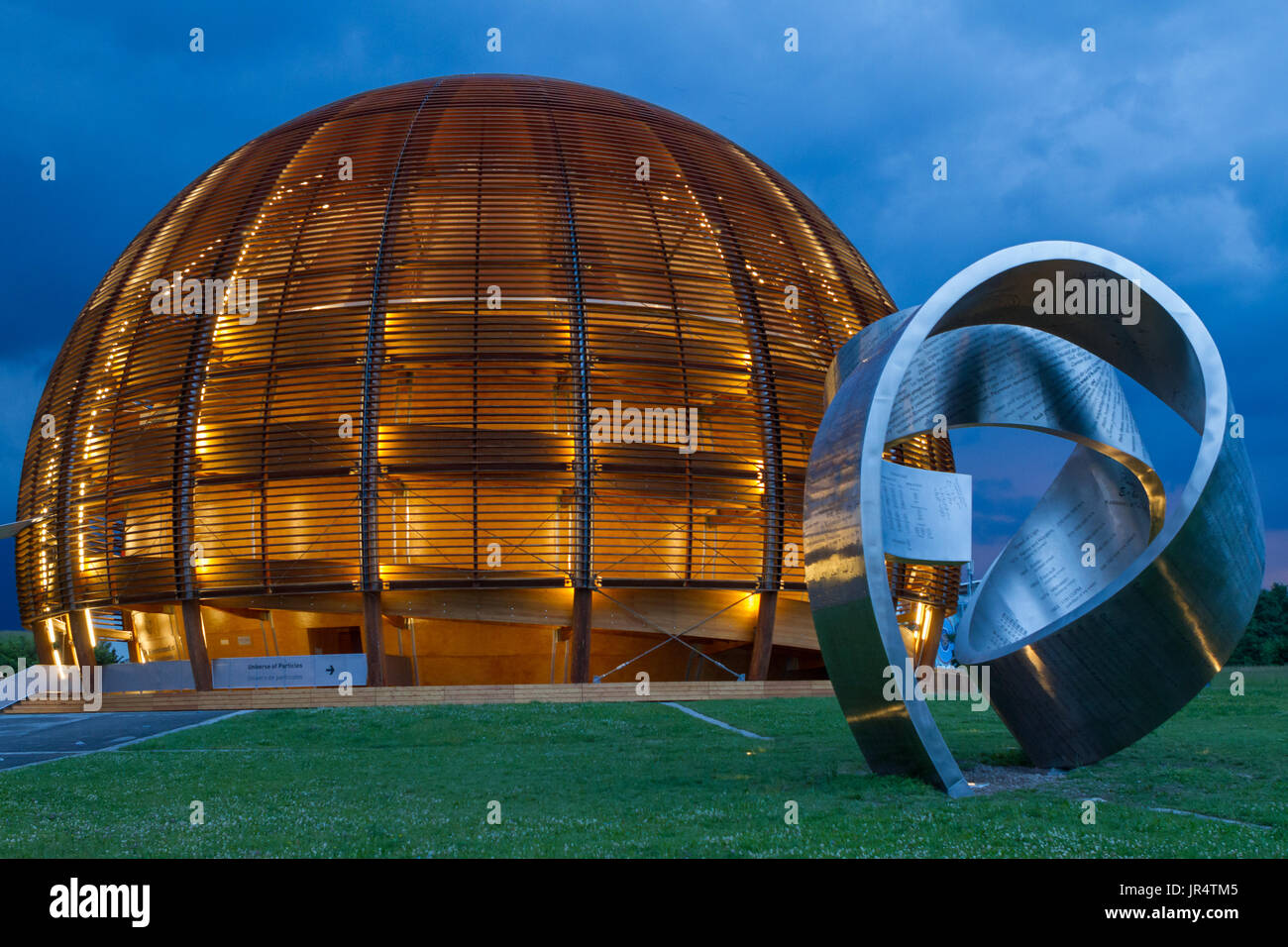 GENEVA, SWITZERLAND - JUNE 8, 2016: The Globe of Science & Innovation in CERN research center, home of Large Hadron Collider (LHC). The sculpture was  Stock Photo