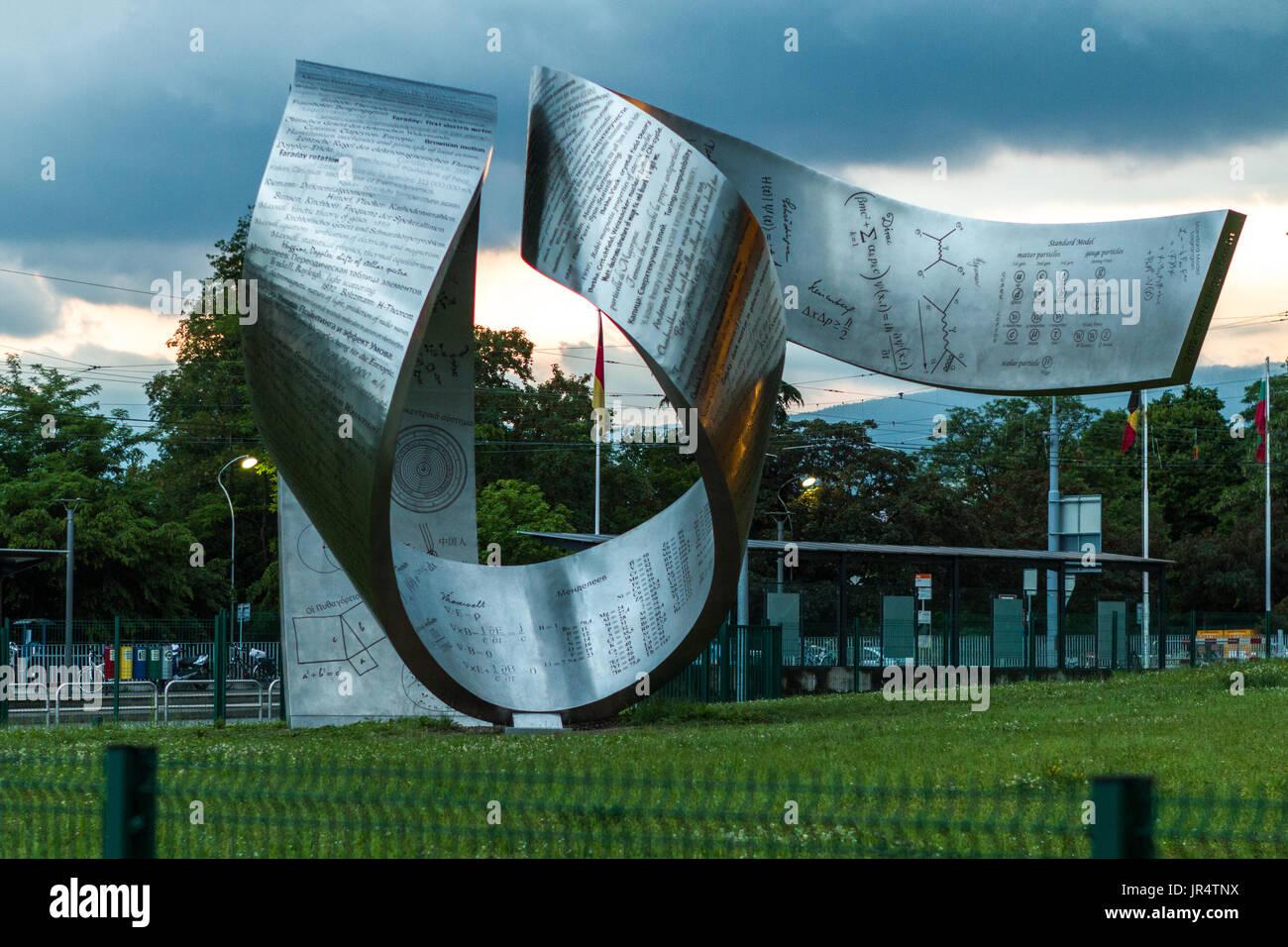 GENEVA, SWITZERLAND - JUNE 8, 2016: The Globe of Science & Innovation in CERN research center, home of Large Hadron Collider (LHC). The sculpture was  Stock Photo