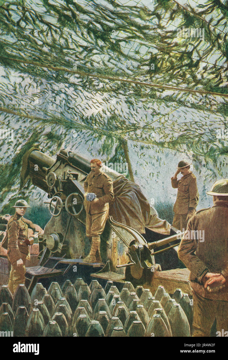 Camouflaged British Howitzer, WW1 Stock Photo