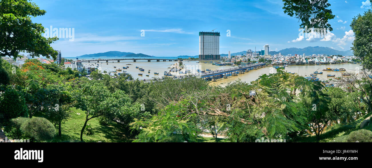 Panorama from the Po Nager Cham Tower hill to the City of Nha trang, Vietnam. Stock Photo