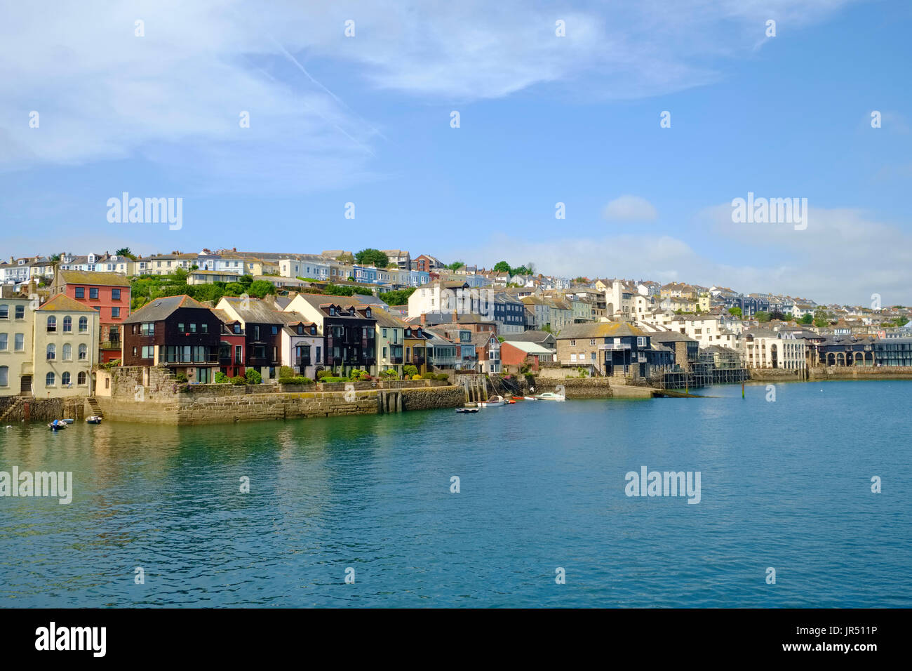 Falmouth, Cornwall - town waterfront houses at Packet Quays and harbour estuary UK Stock Photo