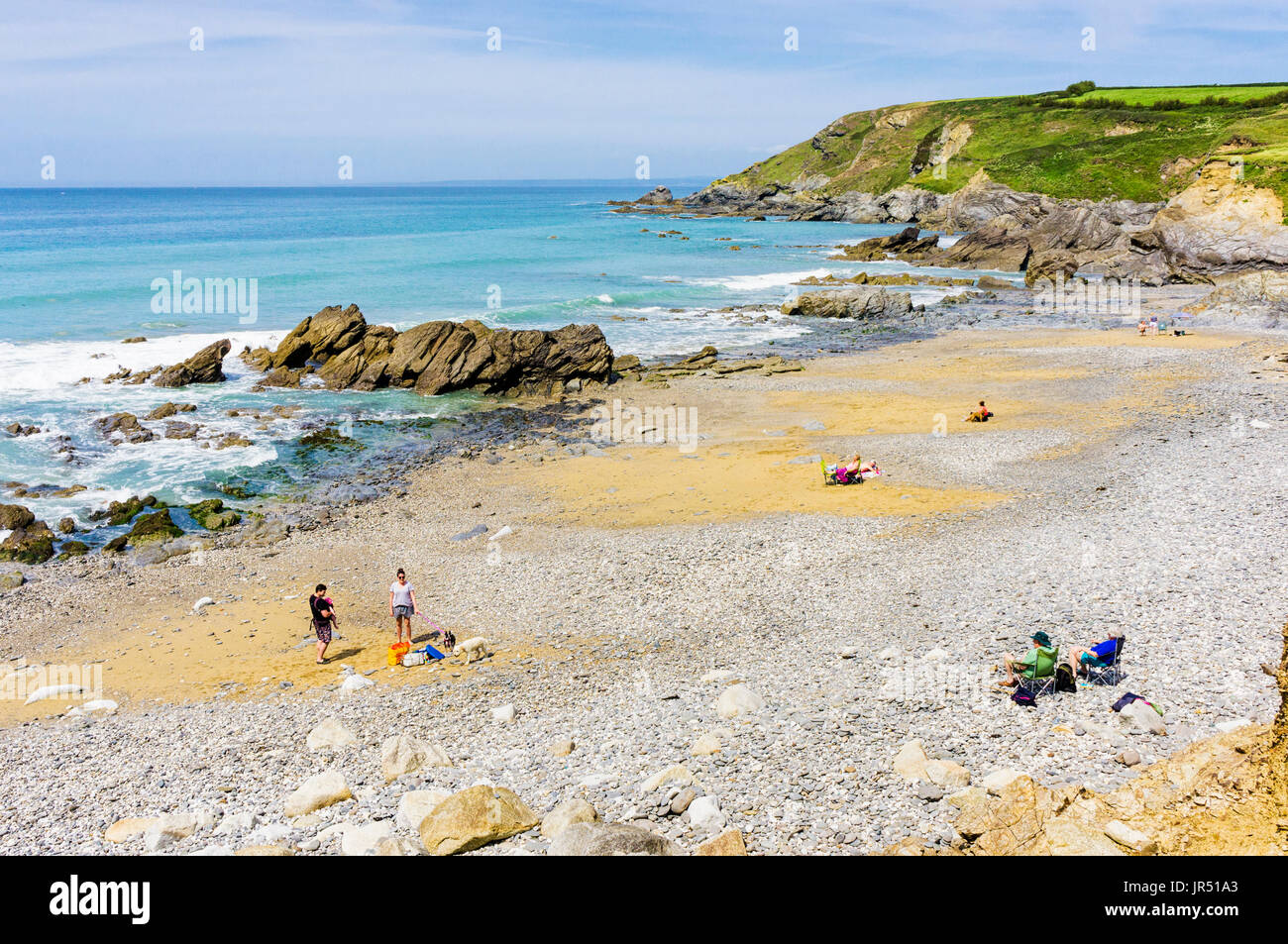 UK Beach, Cornwall coast - Dollar Cove beach UK, Gunwalloe, Lizard Peninsula, Cornwall, in summer Stock Photo