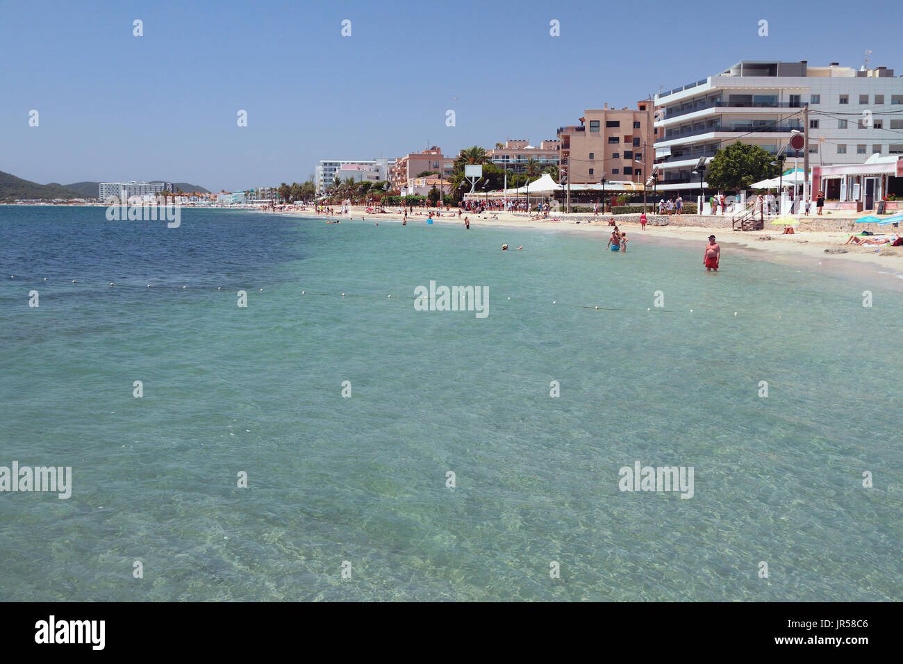 Popular resort to Mediterranean. Playa den Bossa, Ibiza, Spain Stock Photo