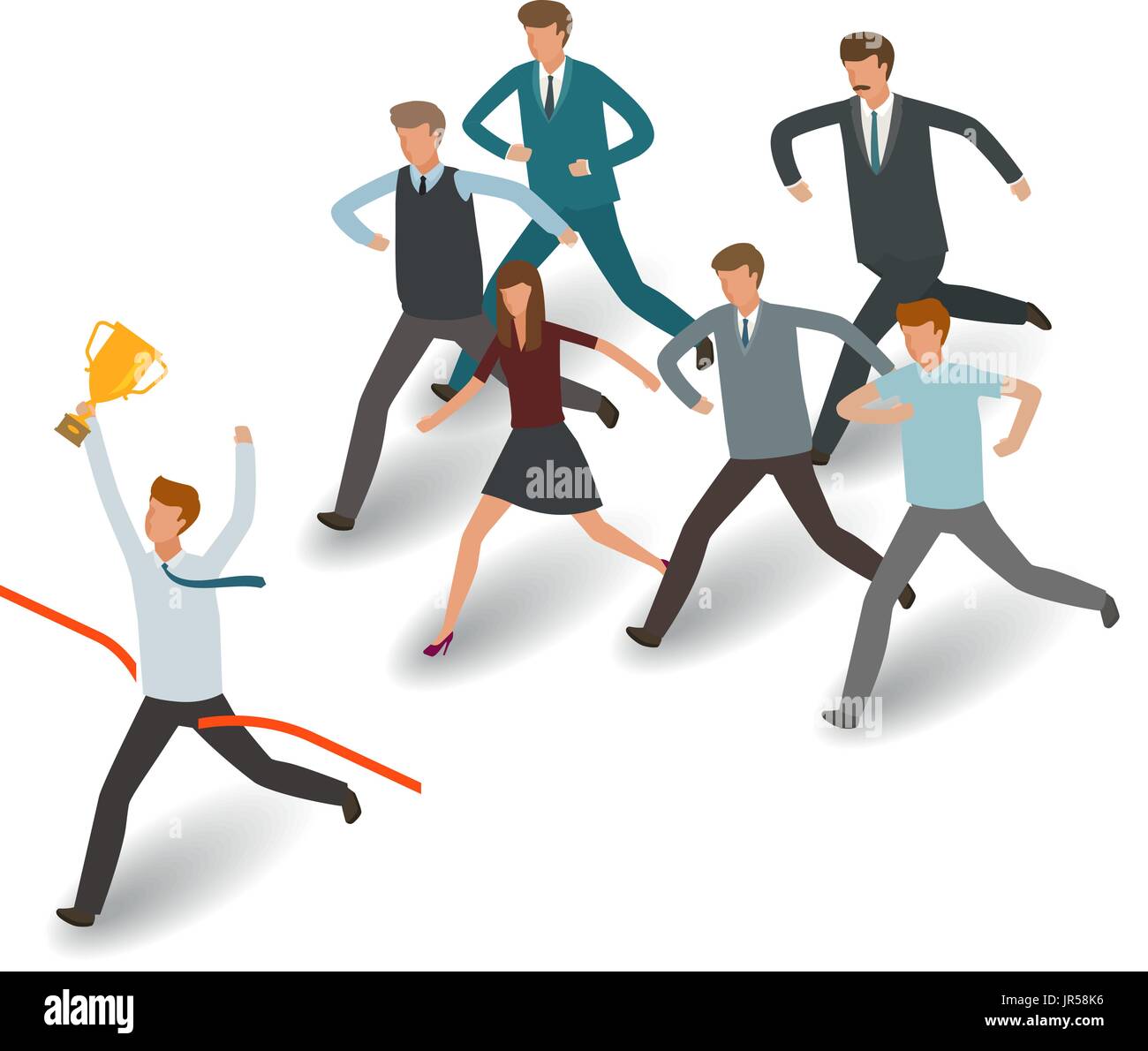 Competition concept. Businessman and group of business people running to the goal. Info graph vector illustration Stock Vector