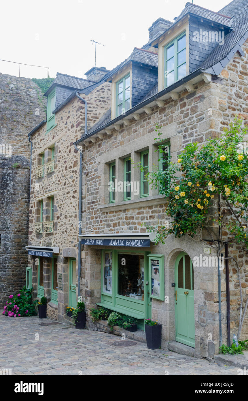 Cobbled streets in the historic town of Dinan in the Cotes D'Armor, Brittany, France Stock Photo