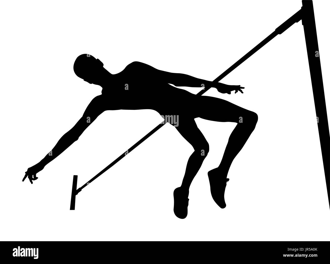 high jump athlete jumper over bar black silhouette Stock Photo