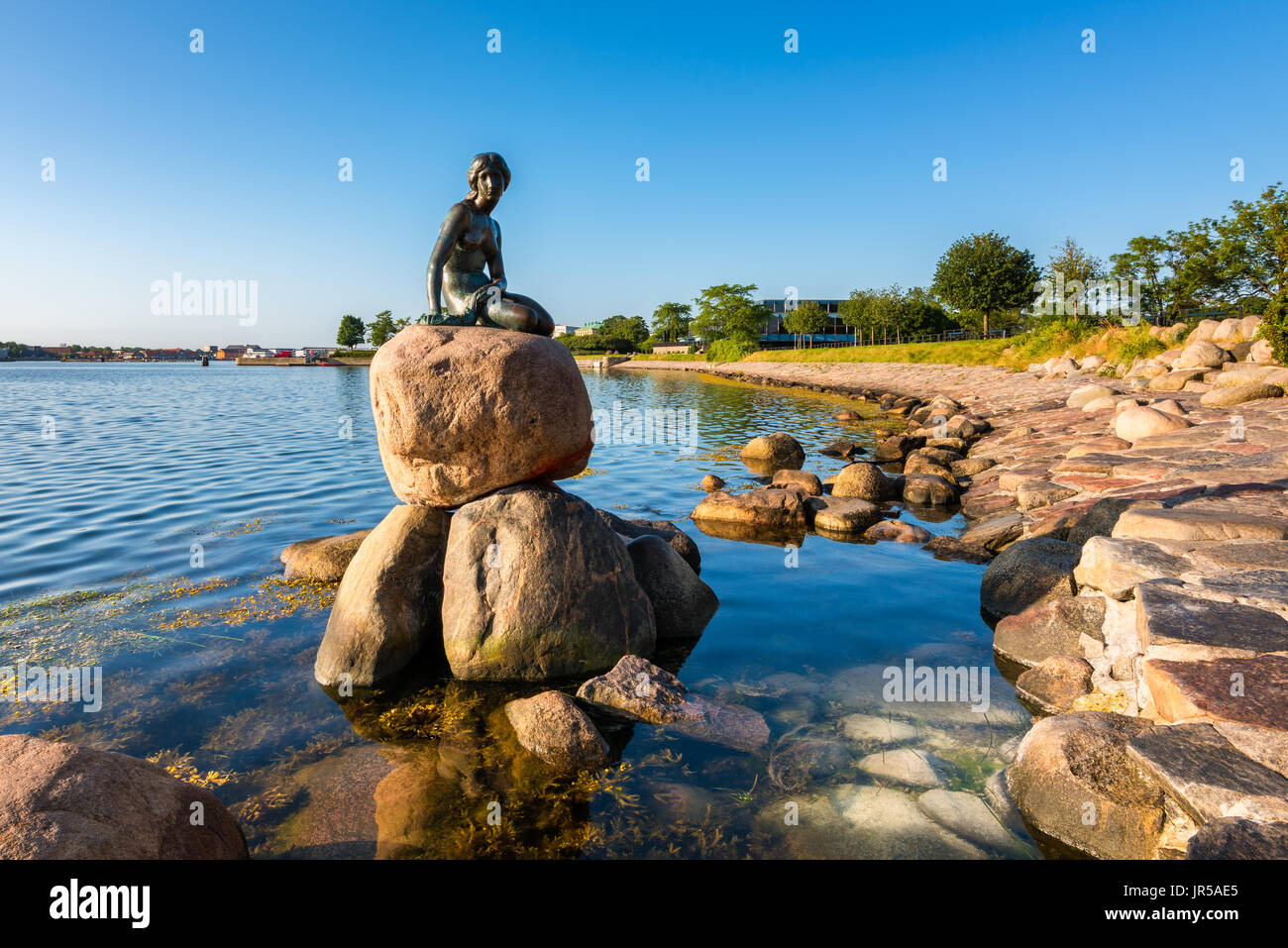 The famous Little Mermaid statue in the harbor of  Copenhagen Denmark Stock Photo