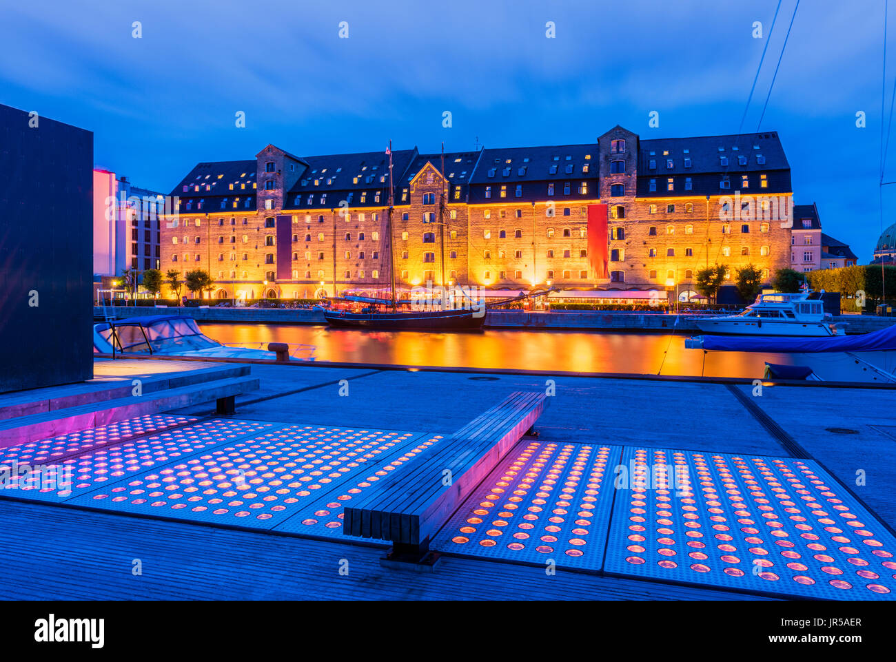 Old Quay with Modern Elements in Downtown District of Copenhagen Denmark Stock Photo