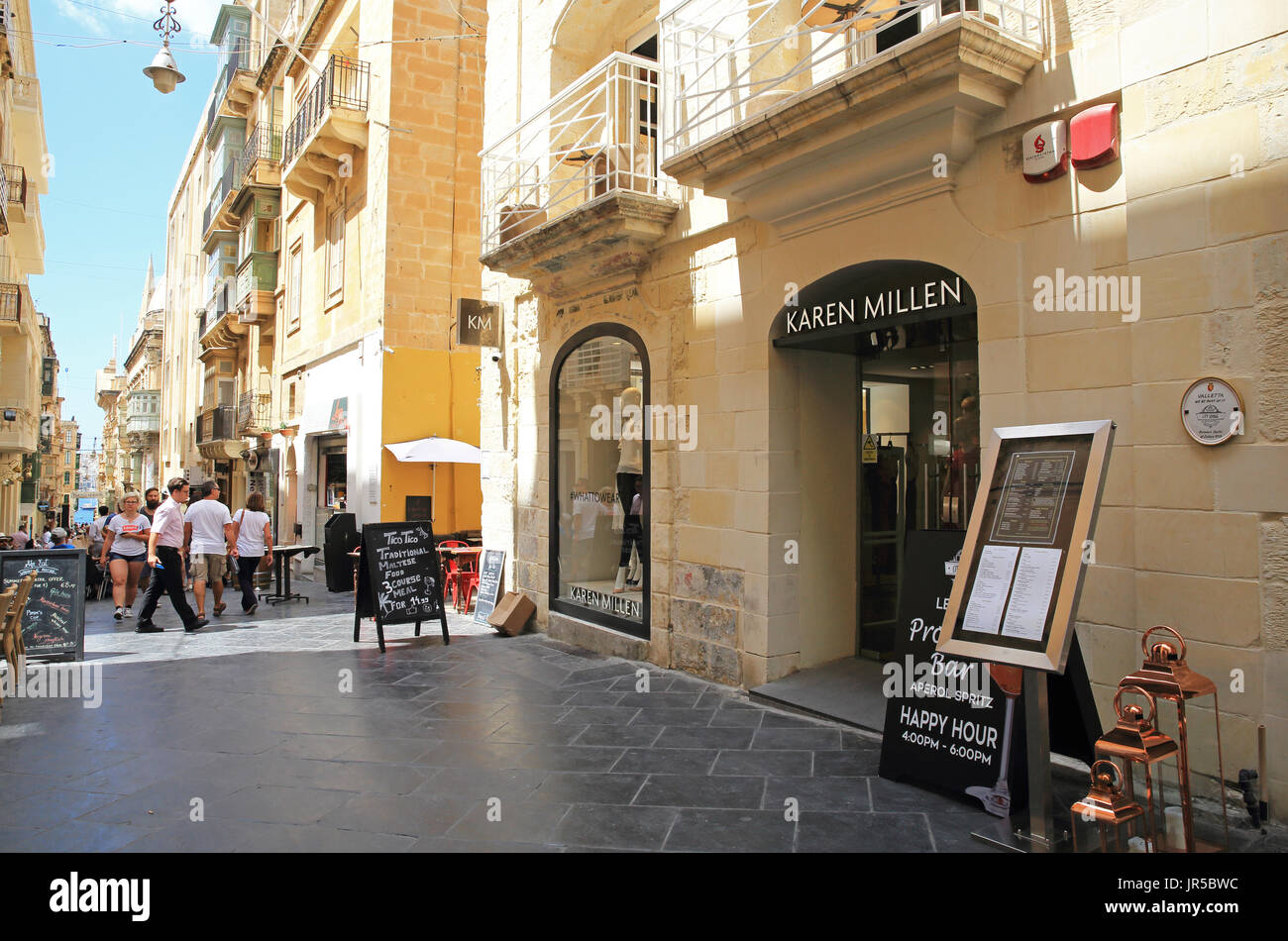 Smart Karen Millen clothes shop on Old Theatre Street, in Valletta, capital of Malta Stock Photo