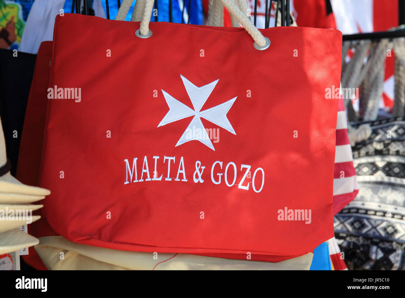 A shopping bag for sale in Sliema harbour, near Valletta, Malta Stock Photo