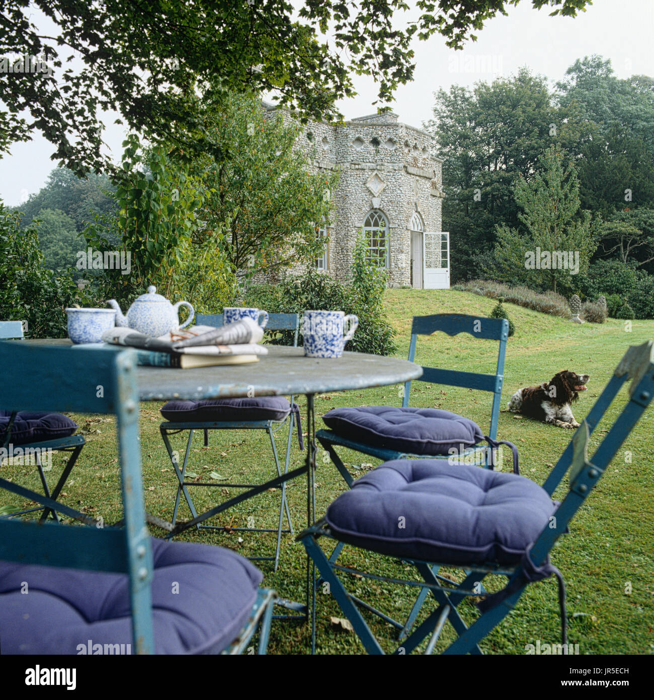 Outdoor furniture on lawn Stock Photo