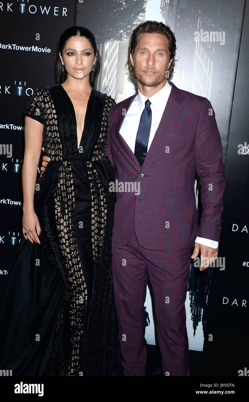 Camila Alves and her husband Matthew McConaughey attend 'The Dark Tower' New York premiere at Museum of Modern Art on July 31, 2017 in New York City. Stock Photo