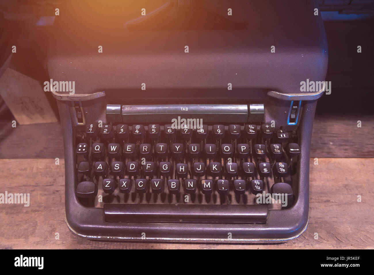 typewriter Vintage , manual full keyboard functional on table steel background Stock Photo