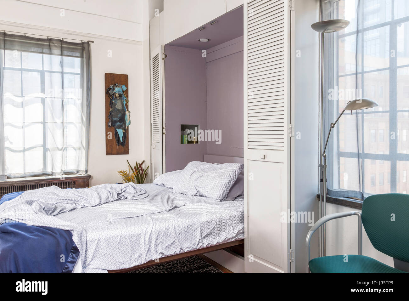 Series (6 images) of New York City Bedroom Interior with Murphy Bed