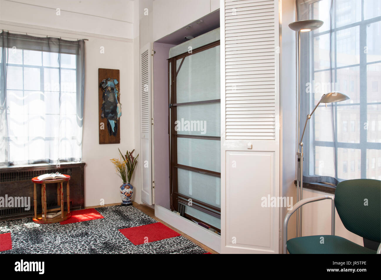 Series (6 images) of New York City Bedroom Interior with Murphy Bed