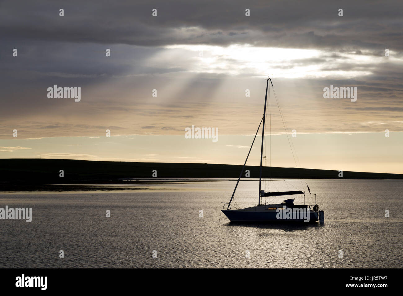 Sailing boat in Papa Sound, Isle of Stronsay, Orkney Stock Photo
