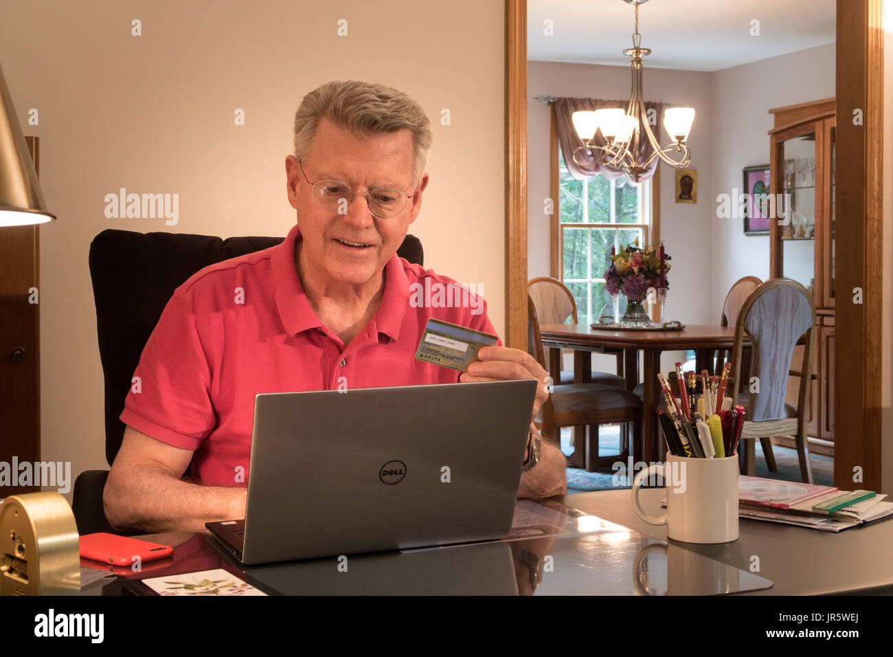 Senior Man at His Home Office, USA Stock Photo