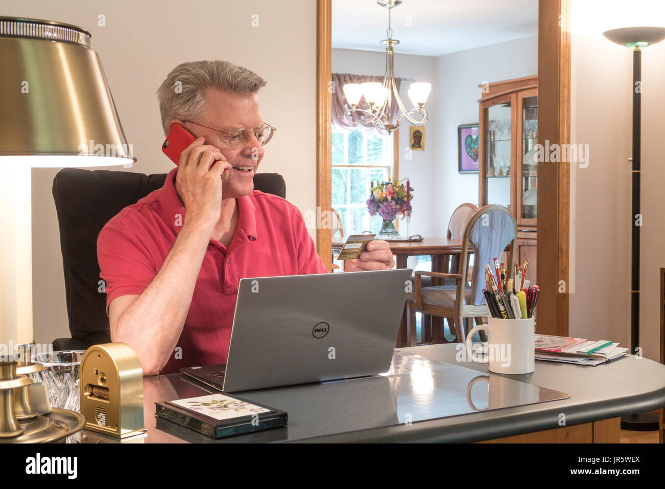 Senior Man at His Home Office, USA Stock Photo Alamy