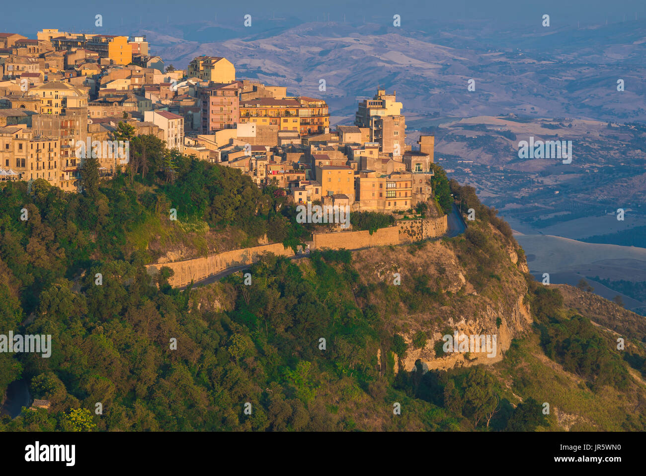 Enna Sicily, sunrise on the city of Enna, sited at the highest point