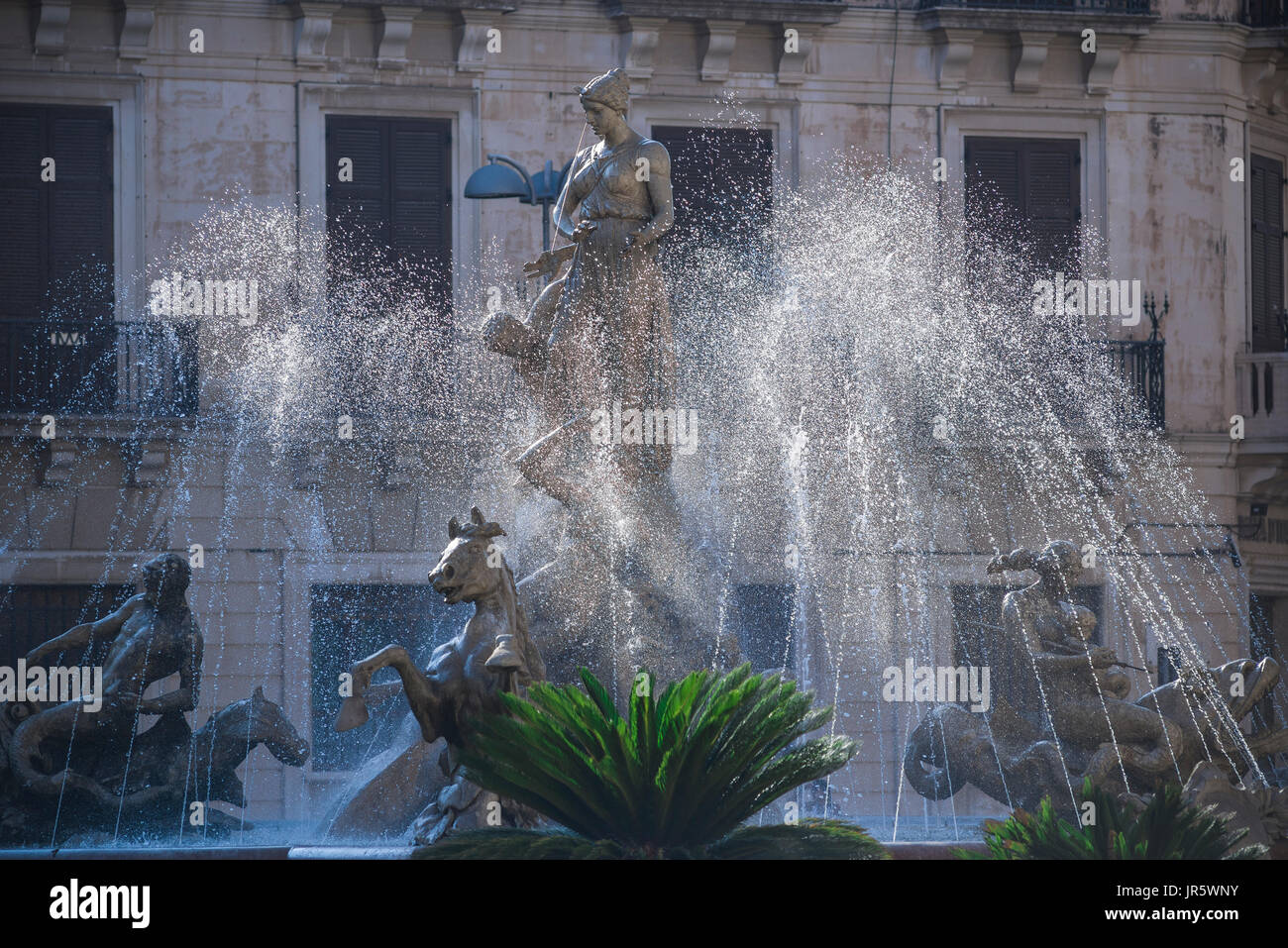 Fountain Sicily Syracuse, view of the famous Fountain of Artemis in the