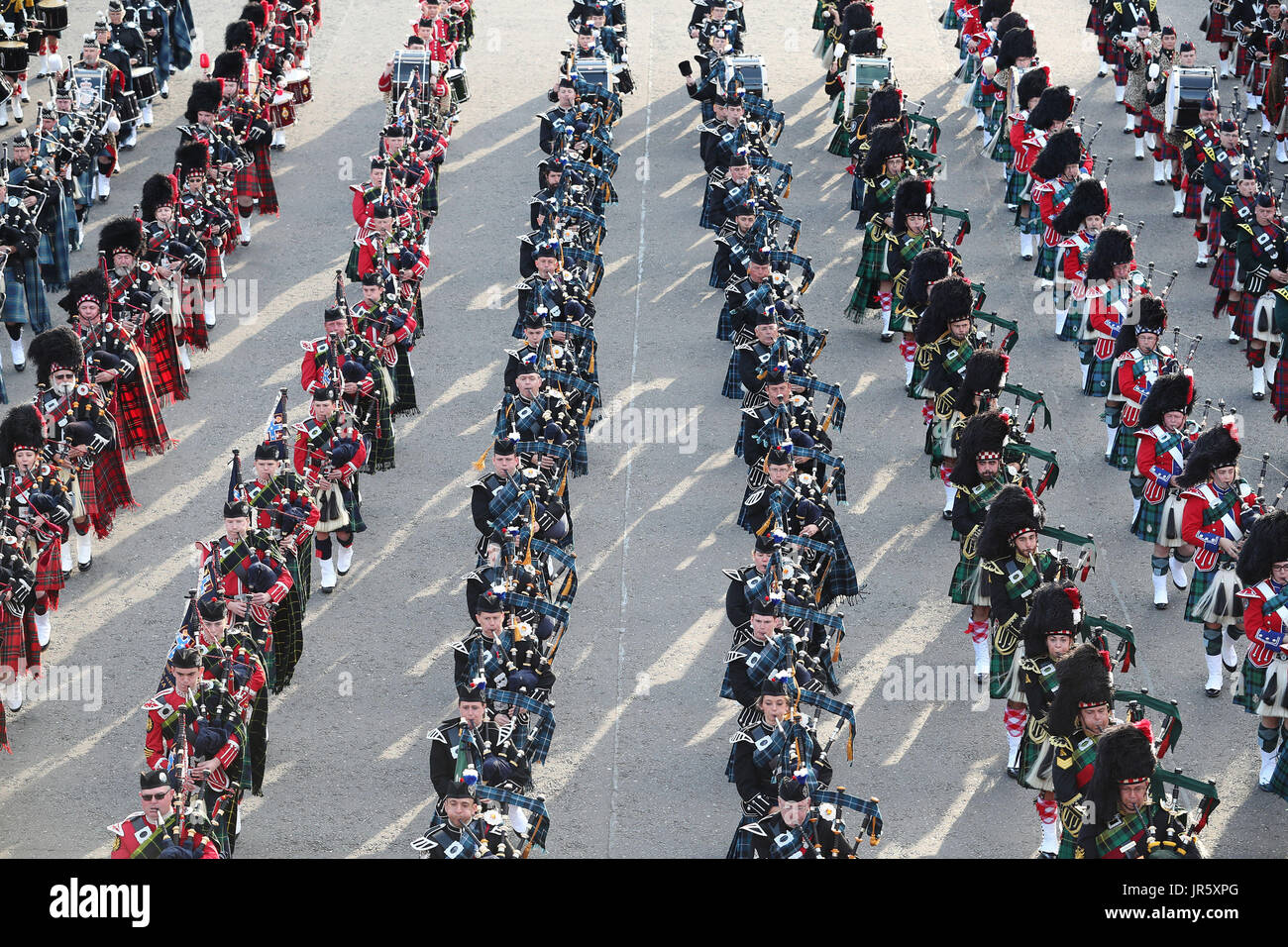 The massed pipes and drums during the Royal Edinburgh Military Tattoo