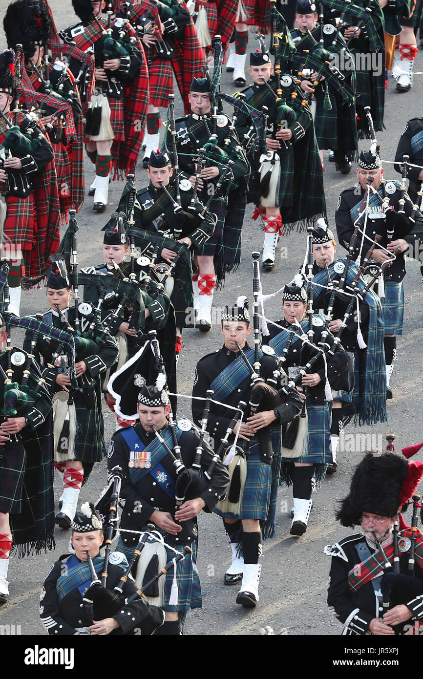 The massed pipes and drums during the Royal Edinburgh Military Tattoo