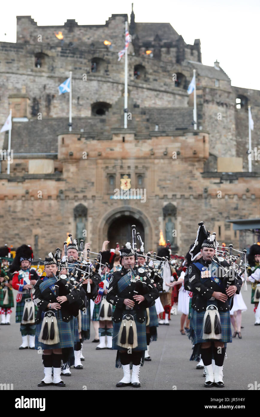 The massed pipes and drums during the Royal Edinburgh Military Tattoo