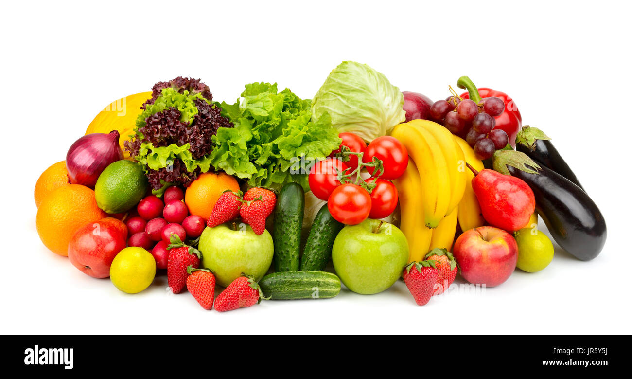 collection fresh fruits and vegetables isolated on white Stock Photo