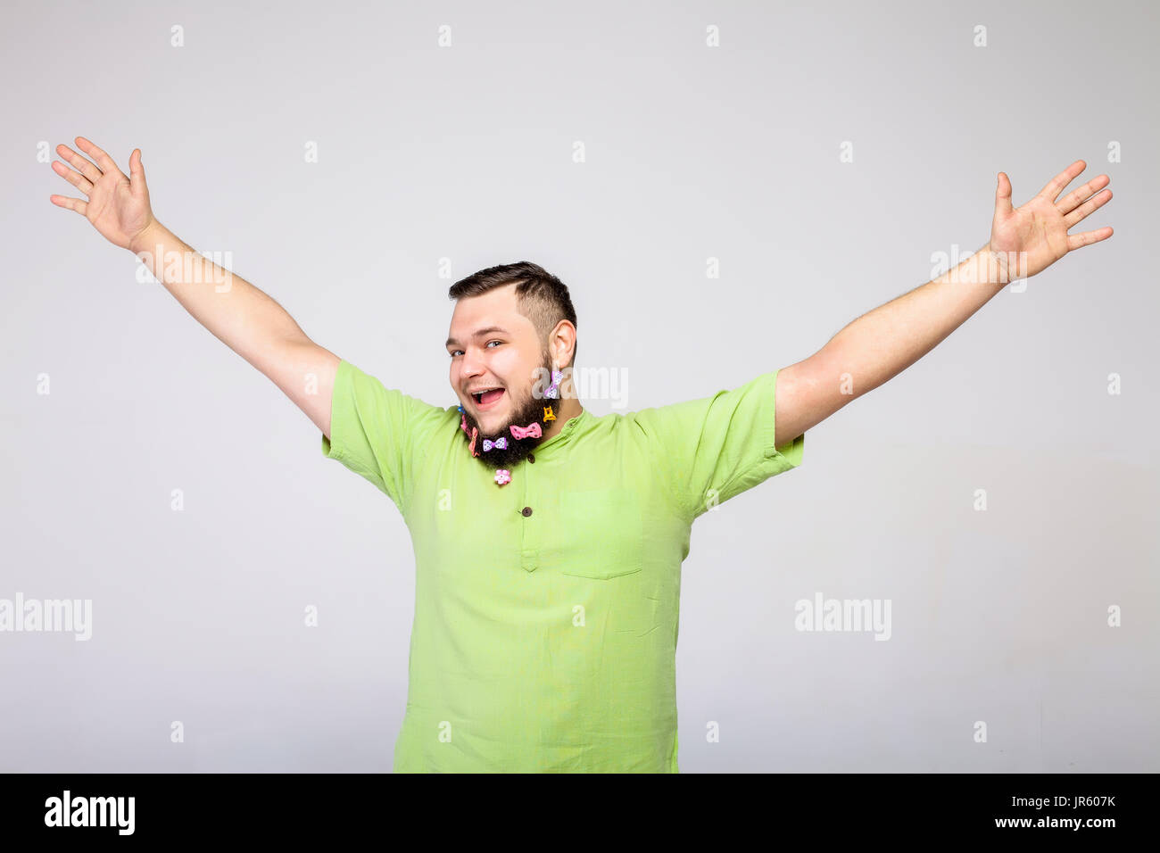 happy fat guy with hair clips Stock Photo - Alamy