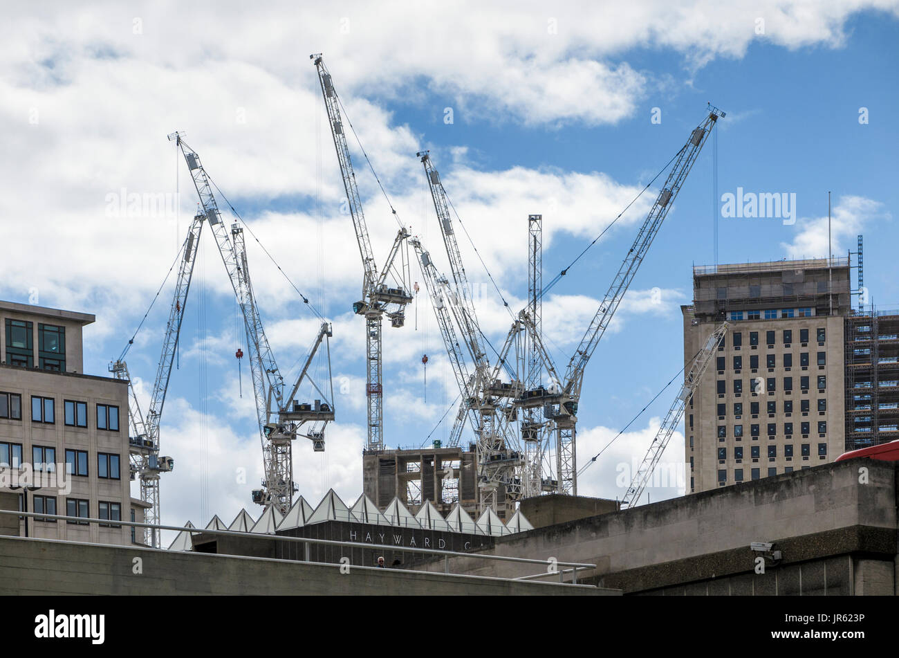 Tower cranes on the skyline at the partially built new Southbank Tower