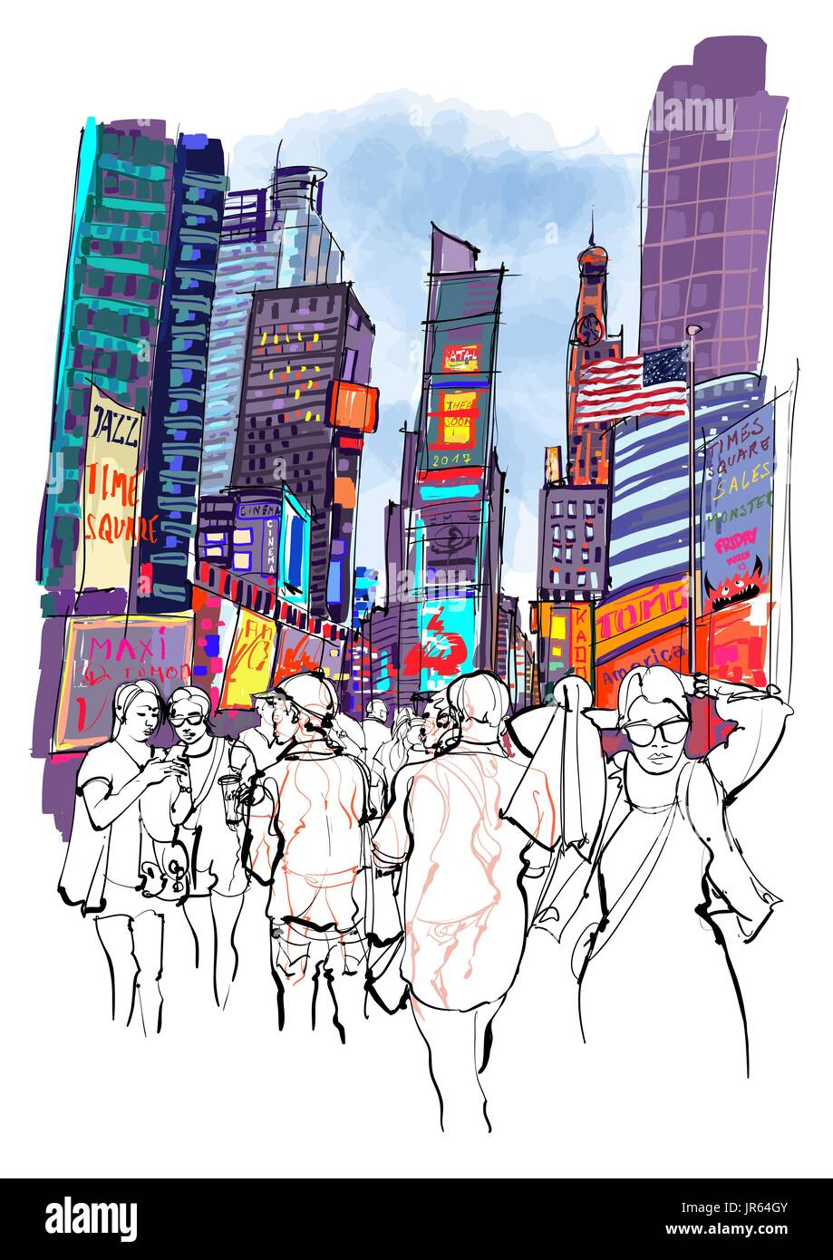 Times square in New York - vector illustration Stock Vector