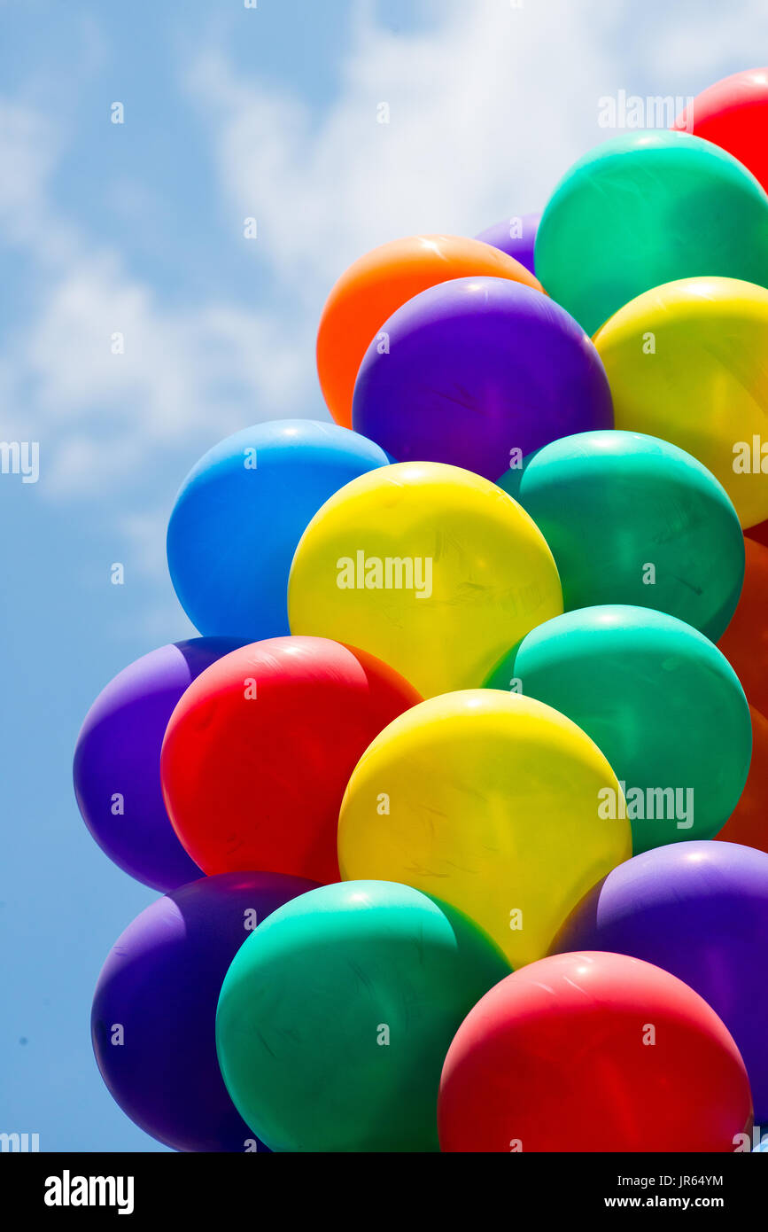 Colourful balloons against a sky background. Stock Photo