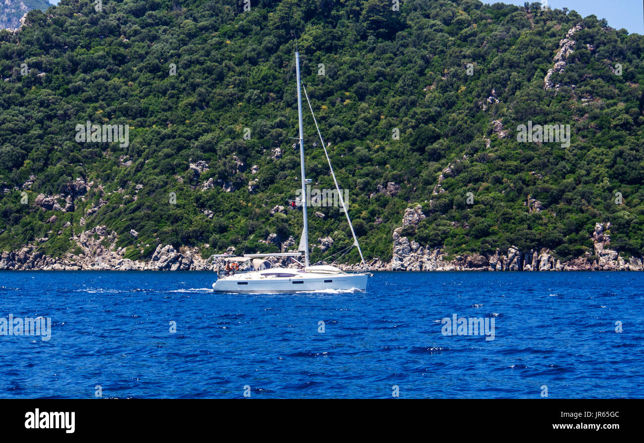 sailing yatch at aegean sea in Marmaris bay, Mugla, Turkey Stock Photo
