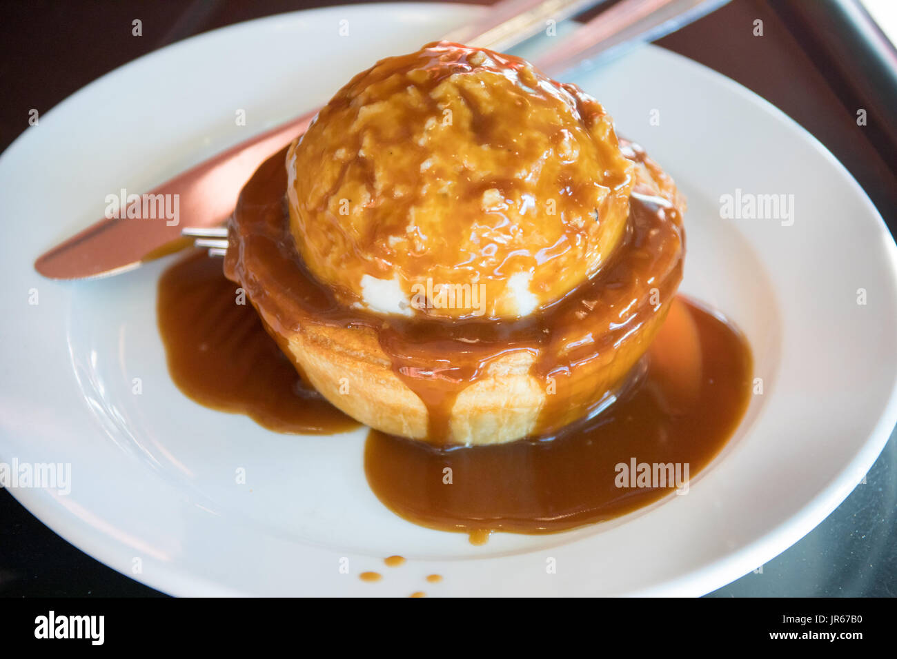 Meat pie at Peaked Pies in Whistler, BC, Canada Stock Photo