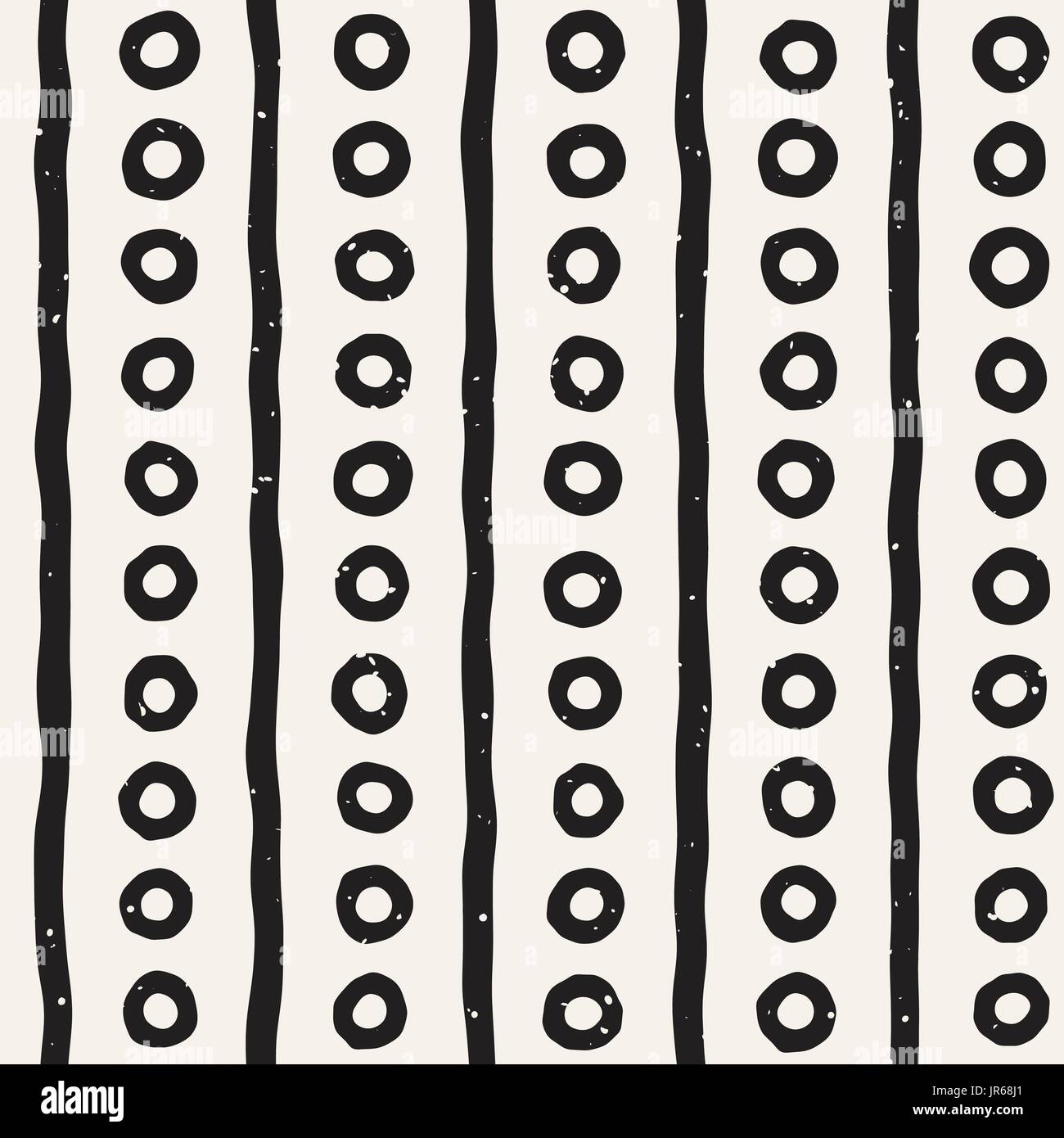 Hand drawn black and white ink abstract seamless pattern. Vector ...