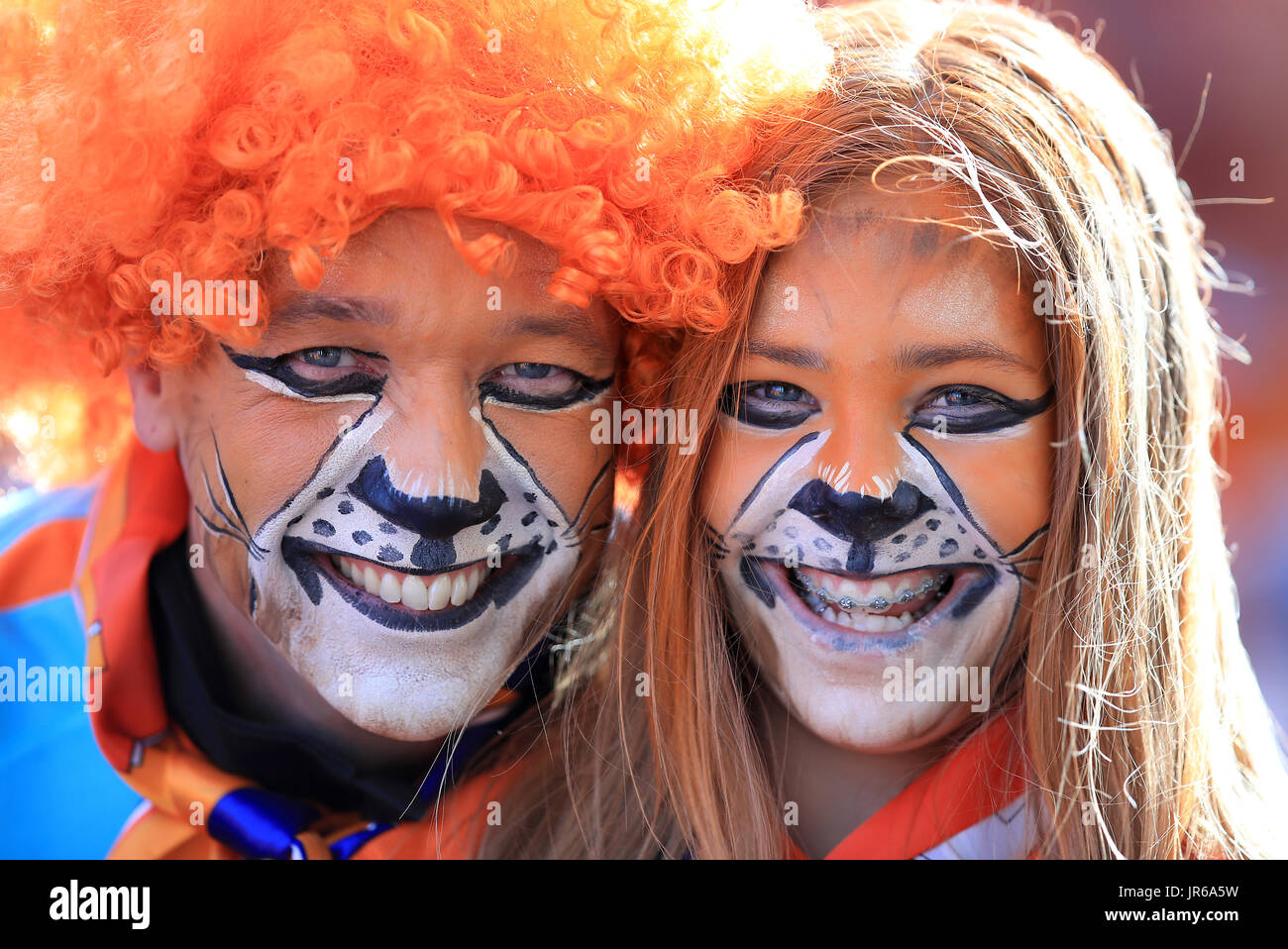 England fans show their support prior to the UEFA Women's Euro 2017 match at the De Grolsch Veste, Enschede. Stock Photo