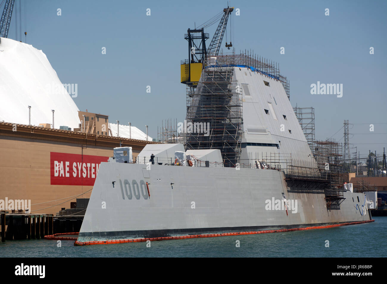 The stealth guided missile destroyer, USS Zumwalt, docked in San Stock