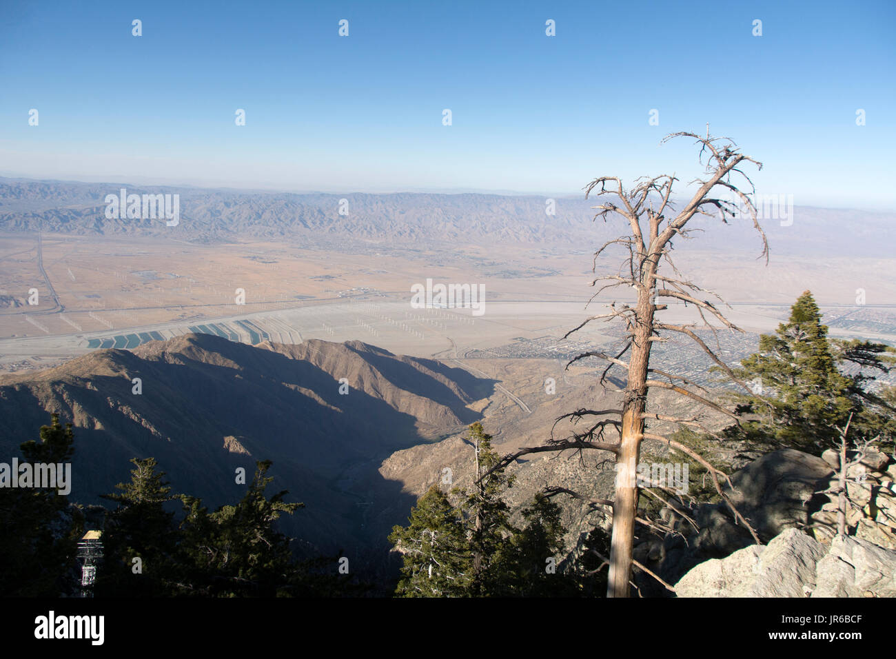 View from the top of the Palm Springs Aeriel Tramway, at the lookout point on San Jacinto State Park. Stock Photo