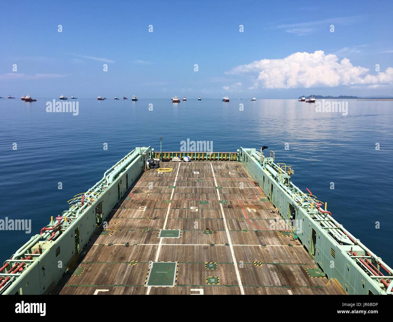 Main deck of an offshore platform supply vessel at sea Stock Photo