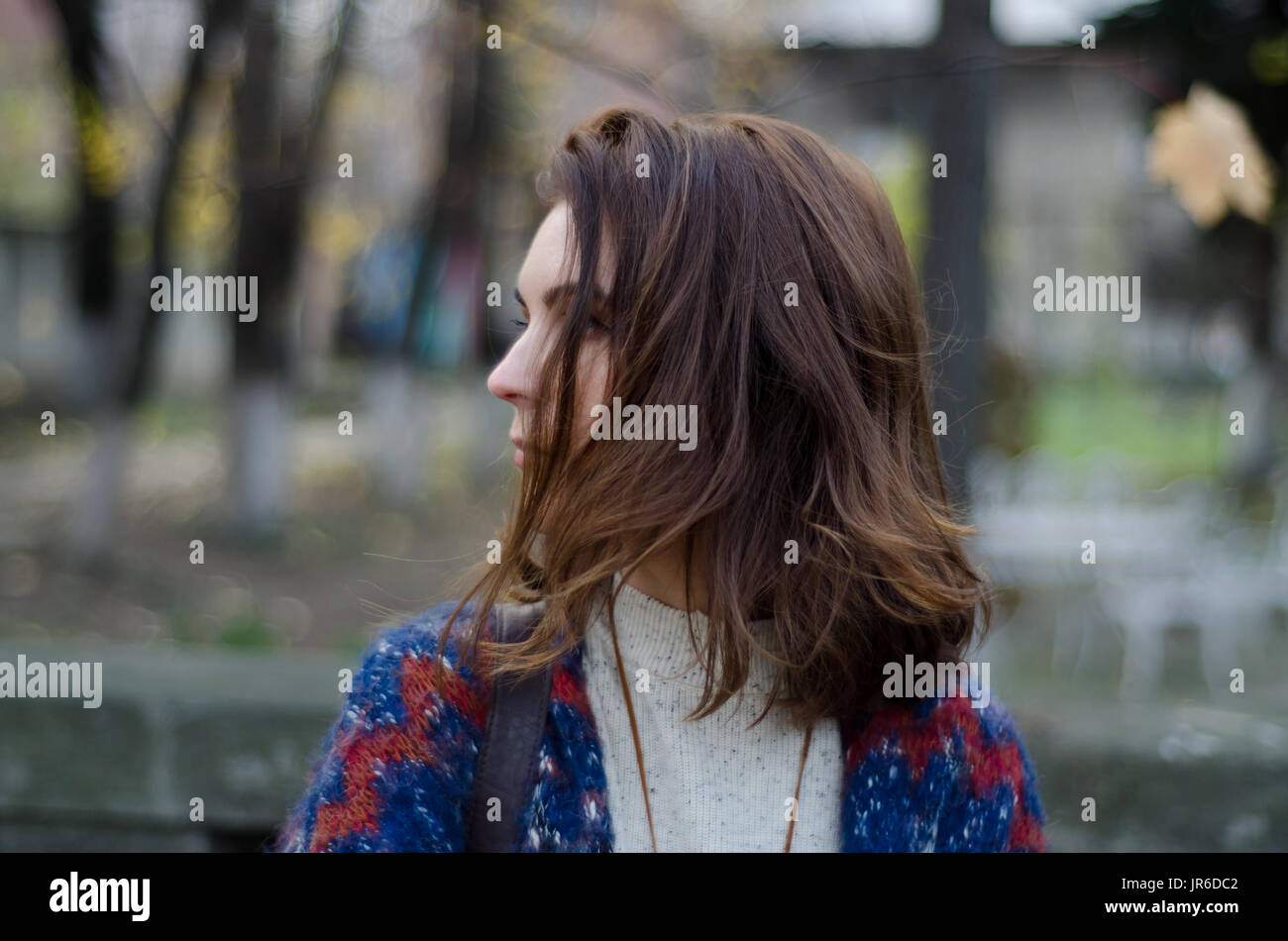 Portrait of a woman looking sideways Stock Photo