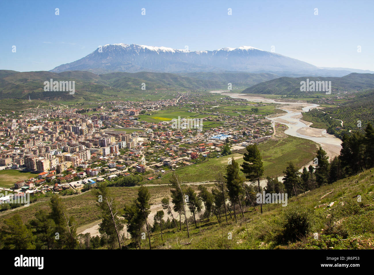 view of mount tomorr from above berat Stock Photo Alamy