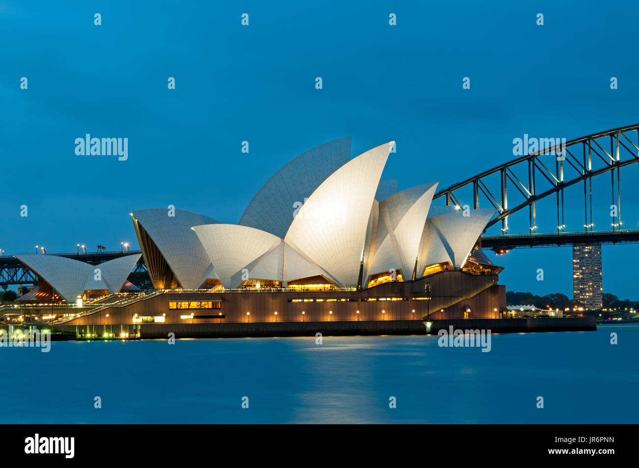 Sydney, Australia - October 18, 2015: Night view of Sydney Opera House see from Mrs Macquarie's Chair in Sydney, one of the iconic landmark in New Sou Stock Photo