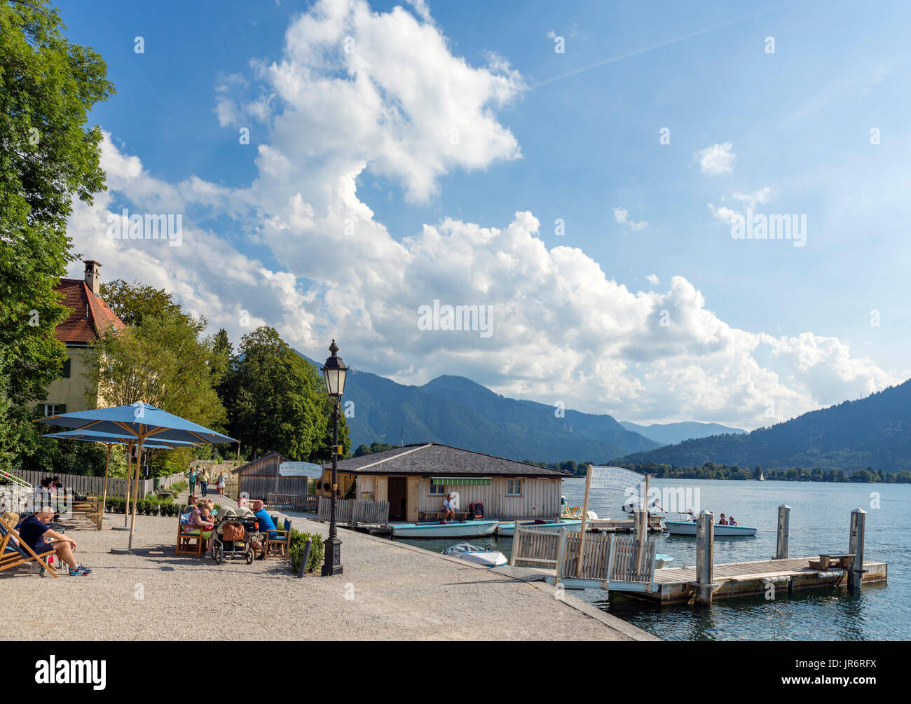 Lakefront promenade, Lake Tegernsee, Tegernsee, Bavaria, Germany Stock Photo