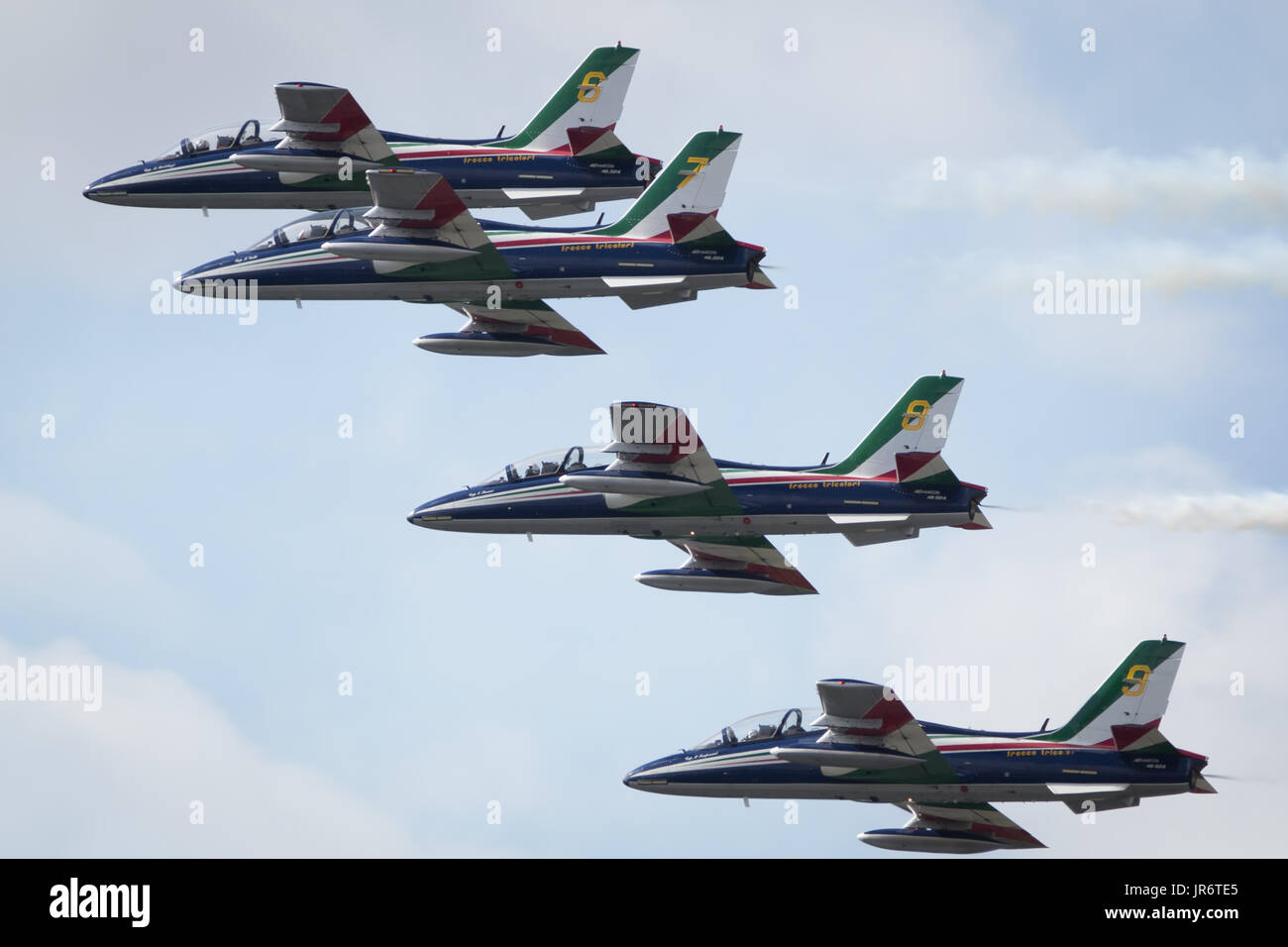 Fairford, Gloucestershire, UK - July 10th, 2016: The Italian Air Force Frecce Tricolori Display Team perform at Fairford International Air Tattoo 2016 Stock Photo