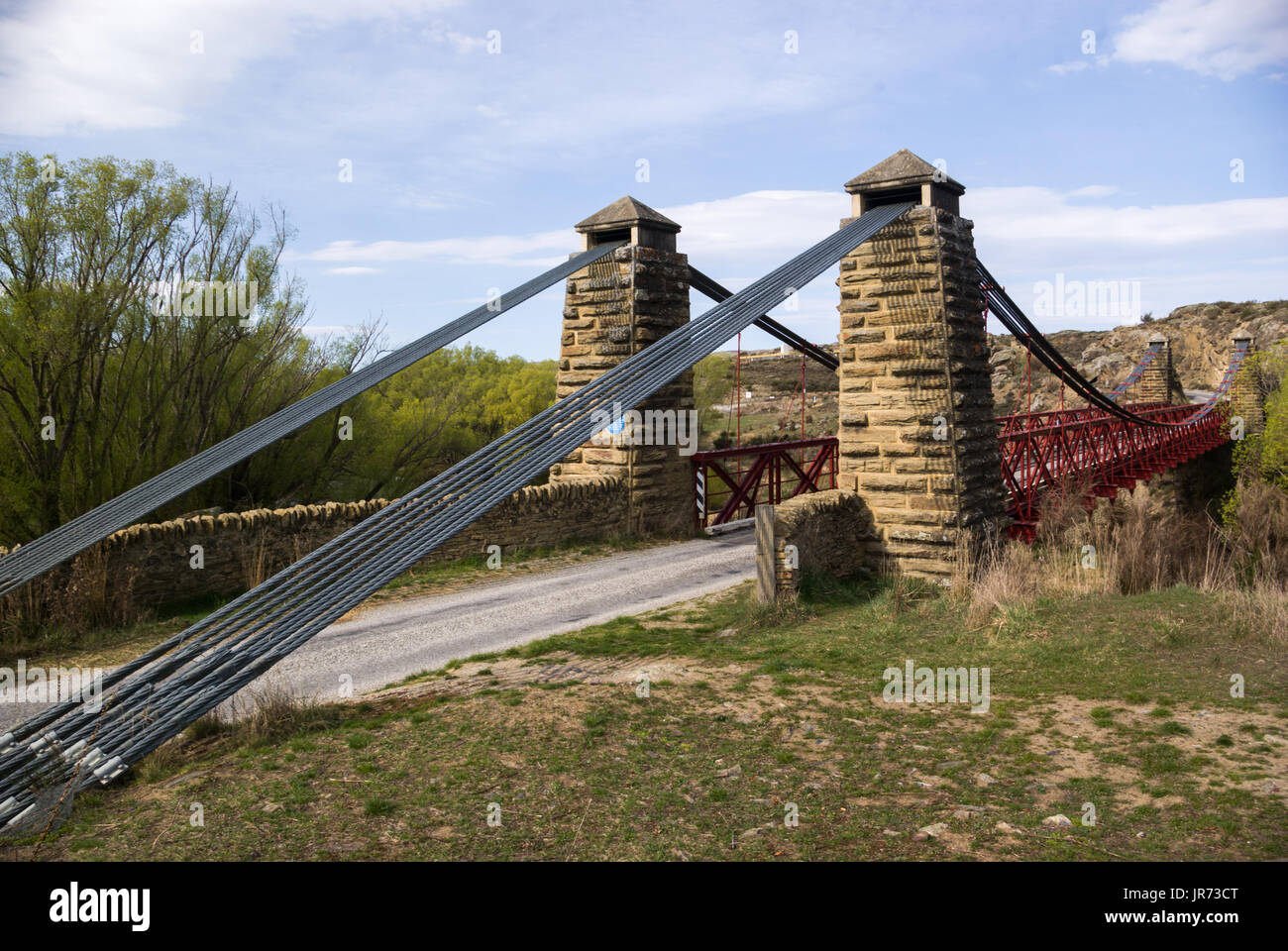 Historic Daniel O’Connell suspension bridge, Ophir in Central Otago, New Zealand Stock Photo