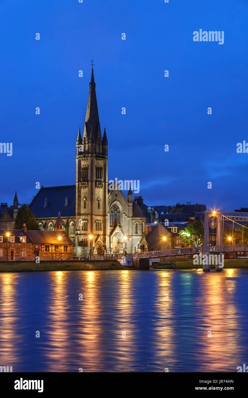 Church and River Ness, Inverness, Scotland, United Kingdom Stock Photo