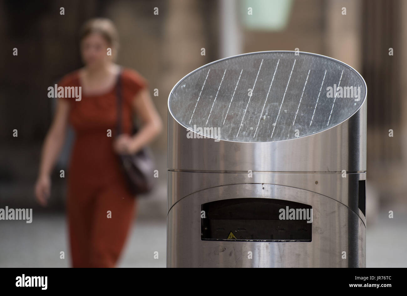 A solarpowered rubbish bin Stuttgart, Germany, 2 August 2017. The bin