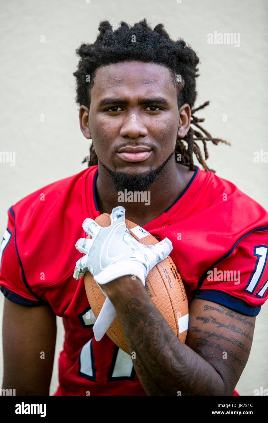 August 3, 2017 - Florida, U.S. - Oxbridge Academy Super 11 player C.J. Smith in West Palm Beach on August 3, 2017. (Credit Image: © Richard Graulich/The Palm Beach Post via ZUMA Wire) Stock Photo