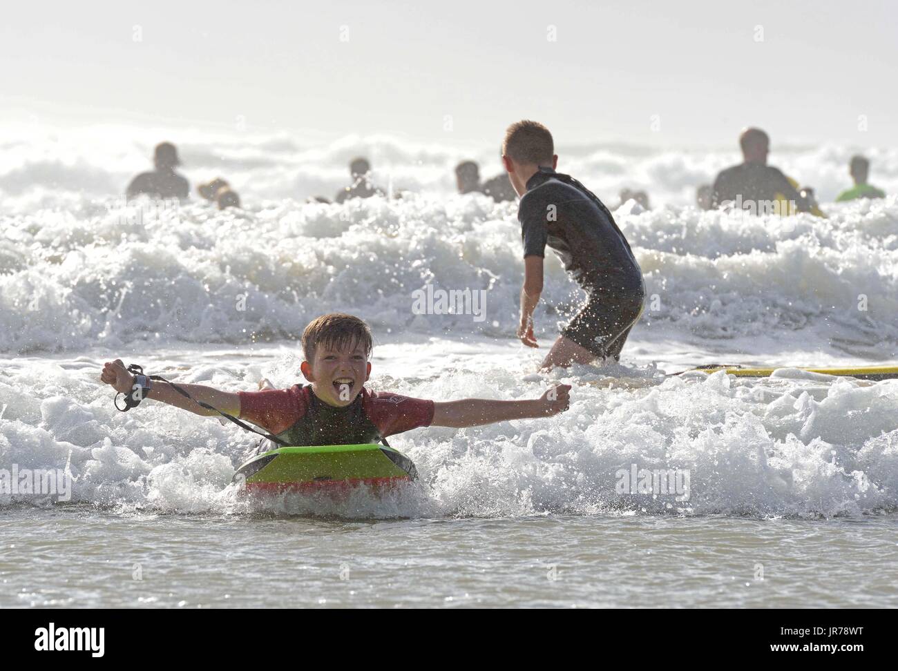Polzeath Beach in Cornwall, UK. 3rd August, 2017. UK Weather Gilbert